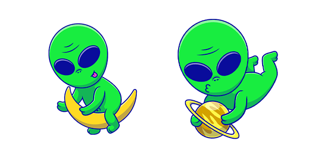 alien sitting on moon & floating with planet custom cursor