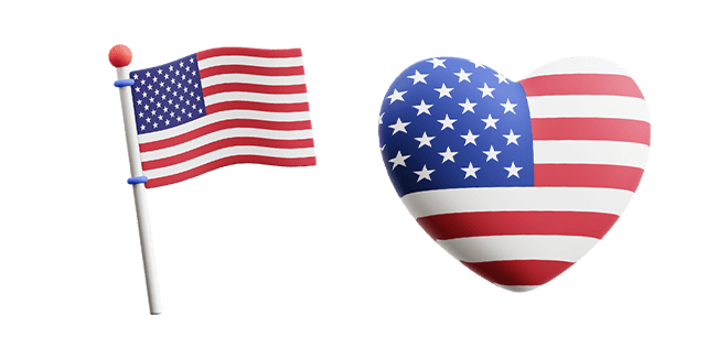 american flag & american flag heart 3D custom cursor