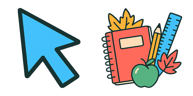 back to school blue arrow & school supplies custom cursor