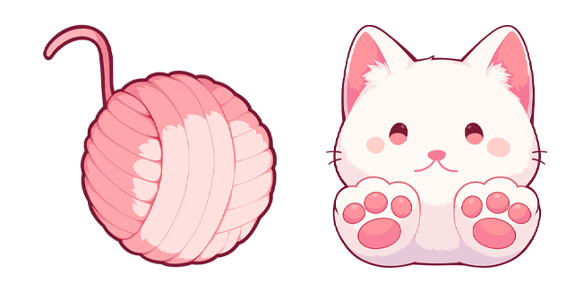 ball of yarn & cute white kitty custom cursor