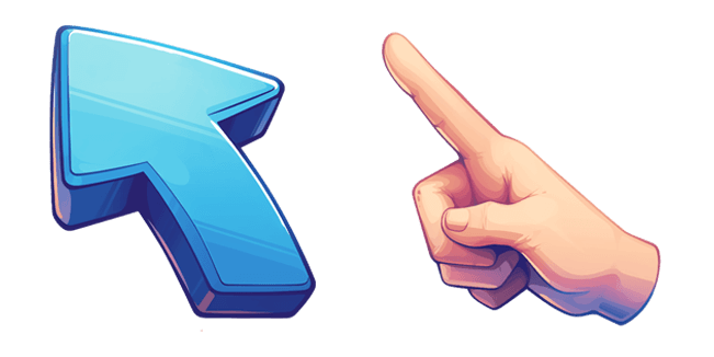 blue curved arrow & hand custom cursor