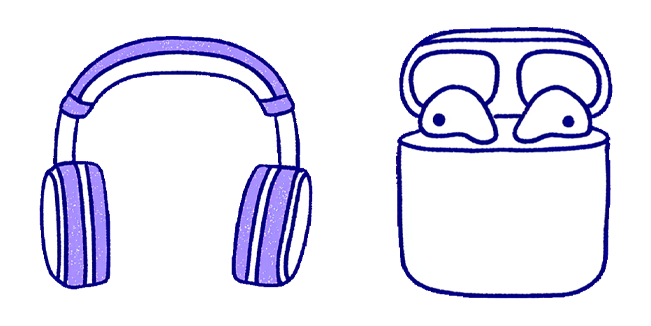 blue headphones and airpods case custom cursor