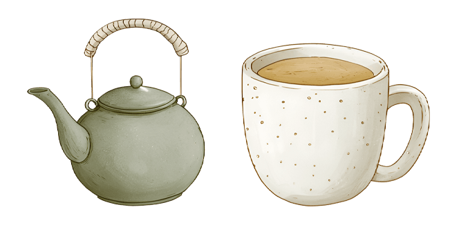 cottagecore teapot and coffee cup custom cursor