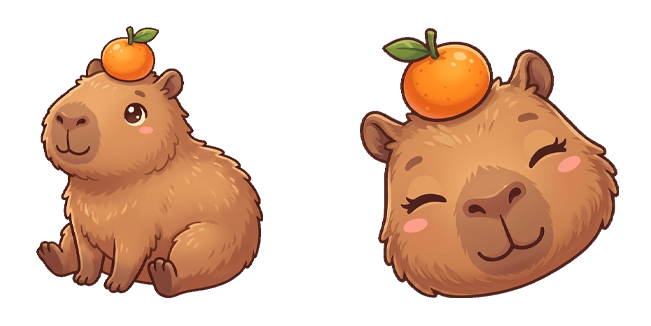 cute capybara with mandarin custom cursor