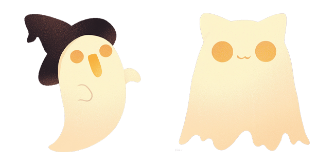 cute ghost in hat & cat ghost custom cursor