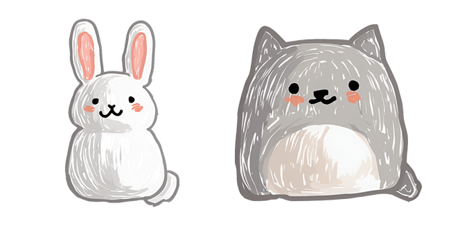 cute hand drawn bunny and cat custom cursor