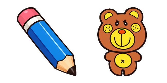 cute pencil and teddy bear custom cursor
