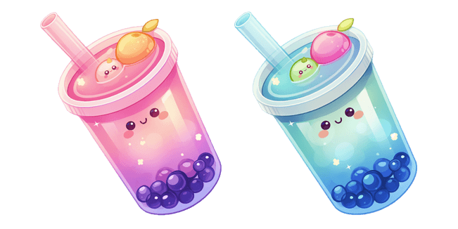 cute pink & blue bubble tea custom cursor