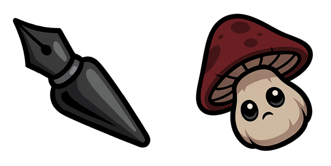 dark cottagecore ink pen & mushroom custom cursor