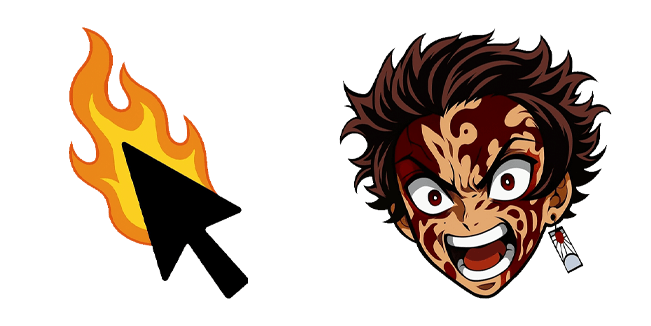 demon slayer tanjiro kamado rage face and burning arrow custom cursor
