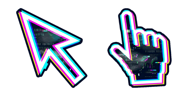 glitch arrow and hand custom cursor