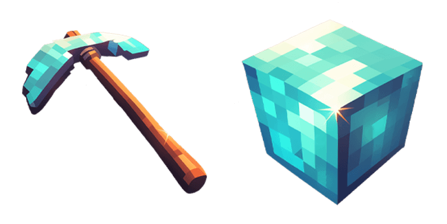 glowing pixel pickaxe & pixel cube custom cursor