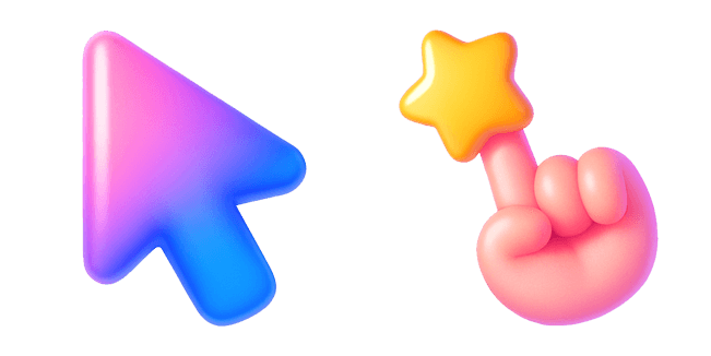 gradient arrow & hand with star 3d custom cursor