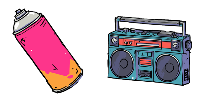 graffiti spray paint can and retro boombox custom cursor