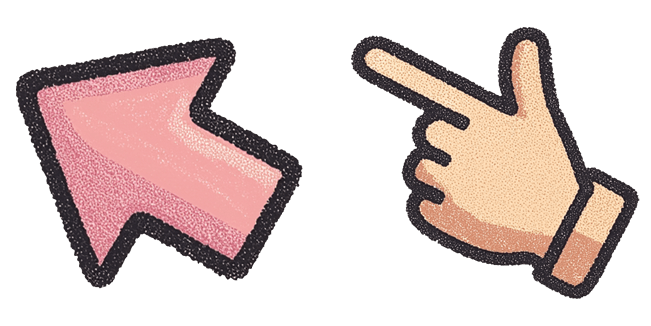 grainy pink arrow and hand custom cursor