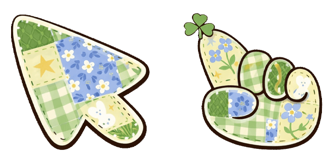 green patchwork hand and arrow custom cursor