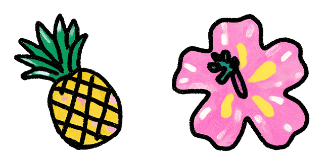 hand drawn pineapple and hibiscus flower custom cursor