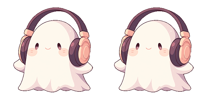 kawaii ghost with headphones animated custom cursor