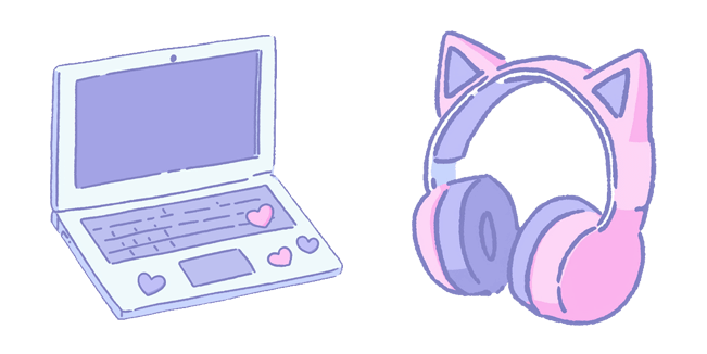 kawaii pastel laptop cat ear headphones custom cursor