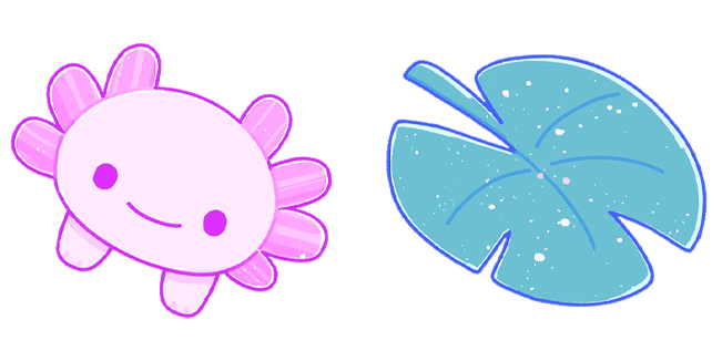 kawaii pink axolotl and blue lily pad custom cursor
