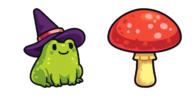 kawaii witch frog and red mushroom custom cursor