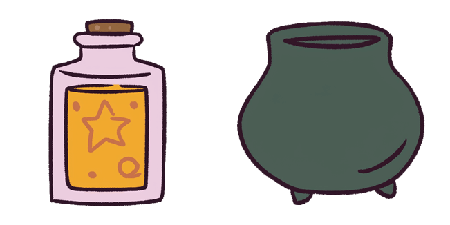 kawaii witch potion bottle and cauldron custom cursor