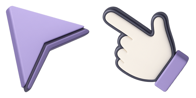 lilac arrow & hand 3d custom cursor
