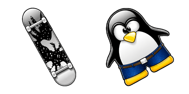 linux tux the penguin and skateboard custom cursor