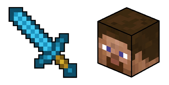 minecraft diamond sword and steve head custom cursor