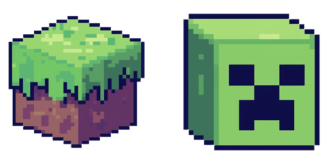minecraft grass block and creeper face custom cursor