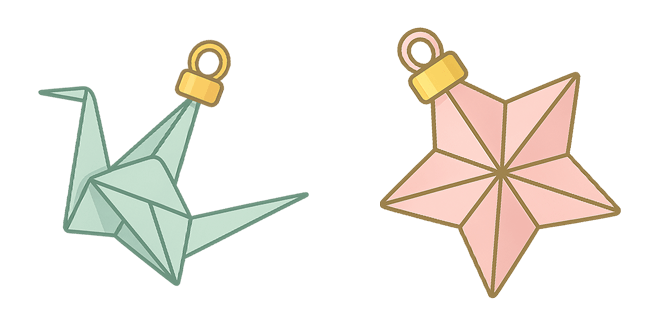 mint origami crane and pink star ornaments custom cursor