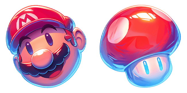 neon glow super mario head & super mushroom custom cursor