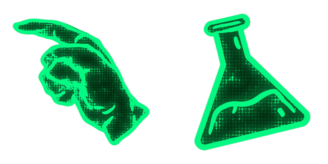 neon green hologram hand and lab flask custom cursor