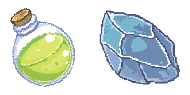 pixel green potion and blue gemstone custom cursor