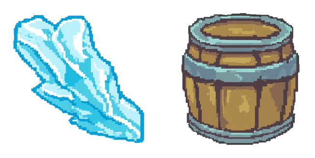 pixel ice chunk and wood barrel custom cursor