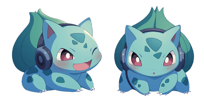 pokemon bulbasaur in headphones custom cursor