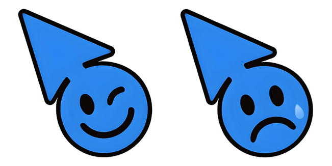 regular blue arrow happy & sad smile custom cursor