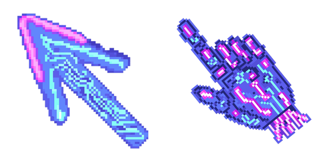retro arcade neon pixel arrow & hand custom cursor