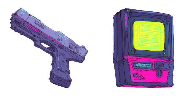 retro futuristic weapon and computer custom cursor