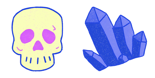 sketched pastel skull and blue crystal cluster custom cursor