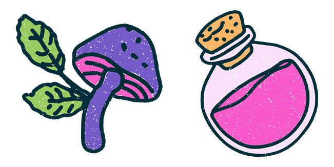 witchy mushroom and pink potion bottle custom cursor