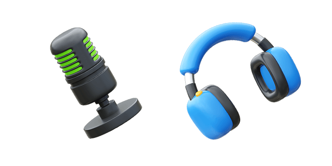 black microphone & blue headphone 3D custom cursor