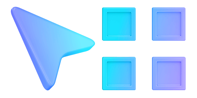 blue arrow four squares 3d custom cursor