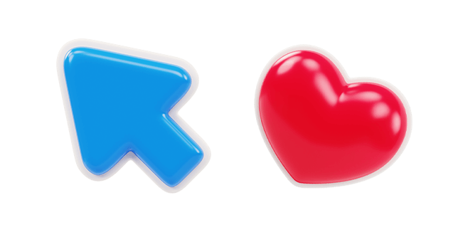 blue arrow & red heart 3D custom cursor