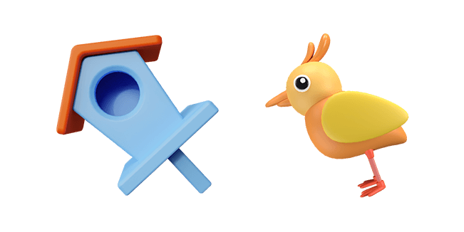 blue birdhouse & yellow bird 3D custom cursor