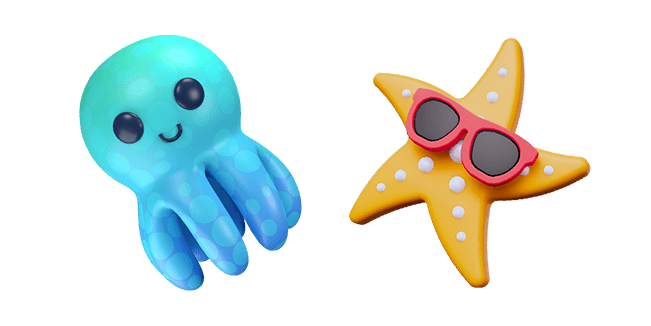 blue cute octopus & yellow starfish 3D custom cursor
