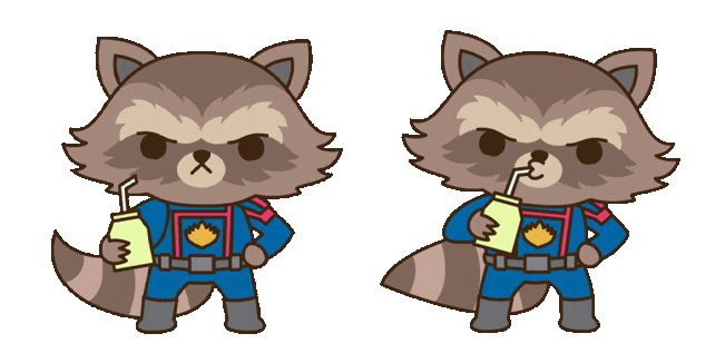 chibi rocket raccoon drinking animated custom cursor