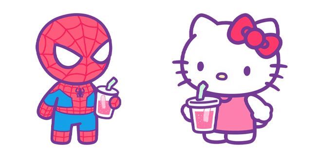 chibi spiderman and hello kitty bubble tea custom cursor