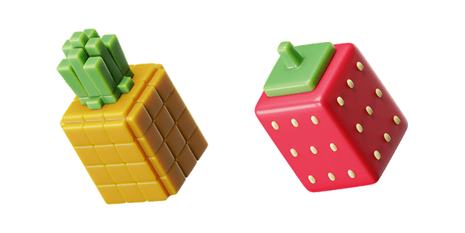 cube pineapple & strawberry 3D custom cursor