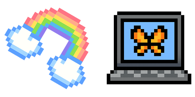 cute pixel rainbow & laptop custom cursor